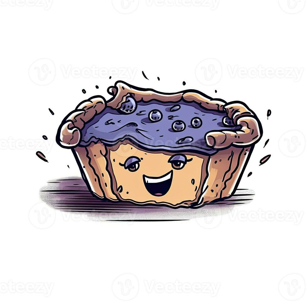 crazy blueberry pie sketch caricature stroke doodle illustration vector hand mascot clipart photo