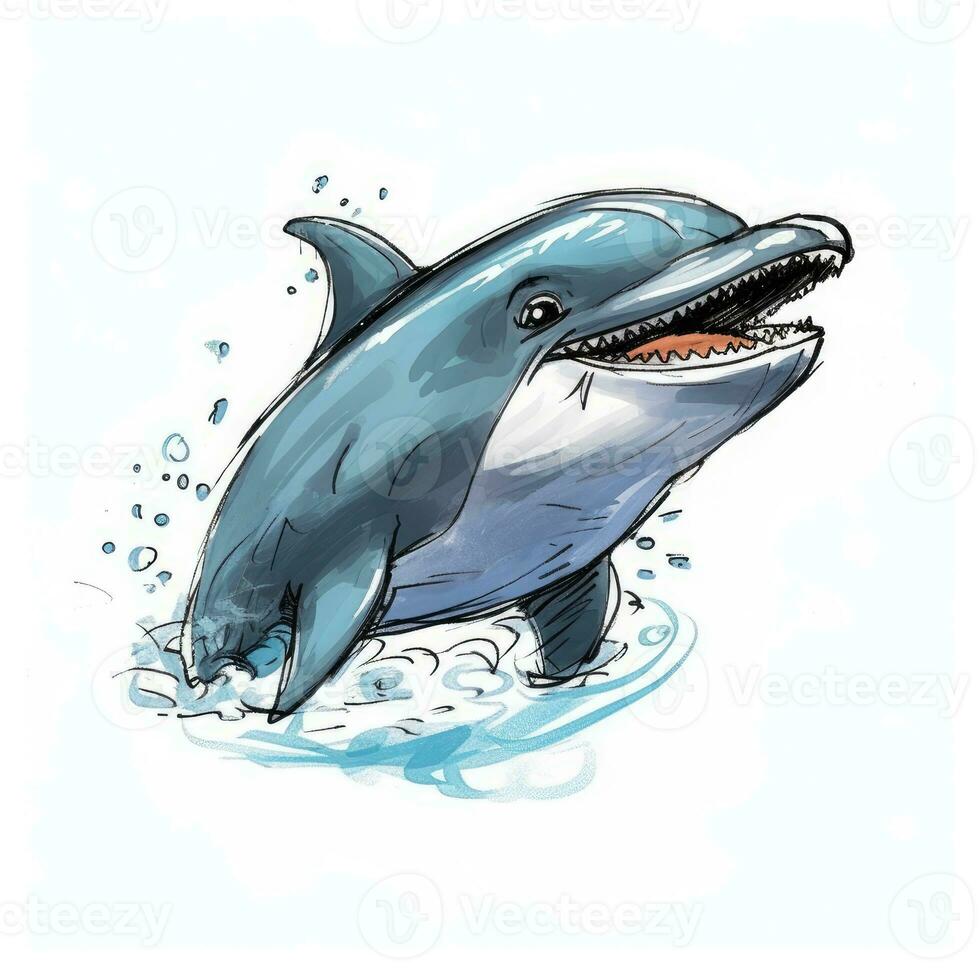 dolphin sketch caricature stroke doodle illustration vector hand drawn crazy mascot clipart photo
