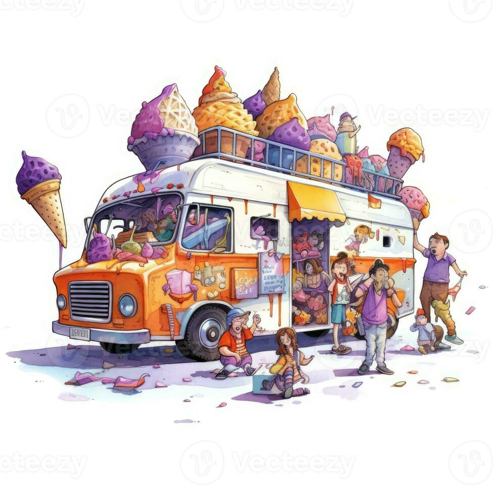 icecream wagon sketch caricature stroke doodle illustration vector hand drawn crazy mascot clipart photo