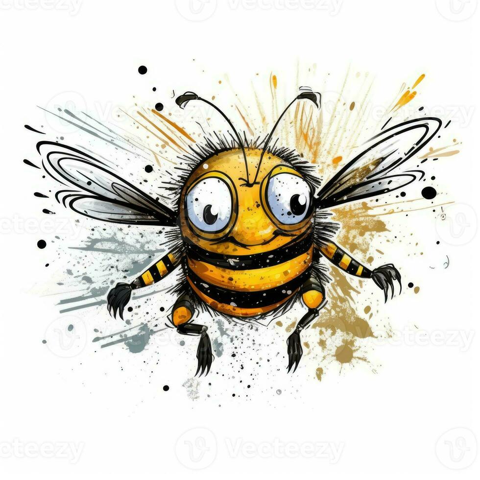 crazy bee sketch caricature stroke doodle illustration vector hand drawn mascot clipart photo