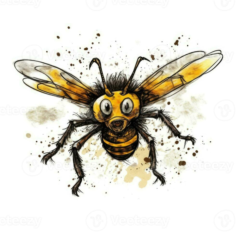 crazy bee sketch caricature stroke doodle illustration vector hand drawn mascot clipart photo