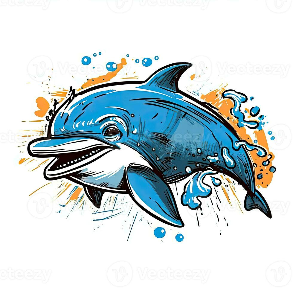 dolphin sketch caricature stroke doodle illustration vector hand drawn crazy mascot clipart photo