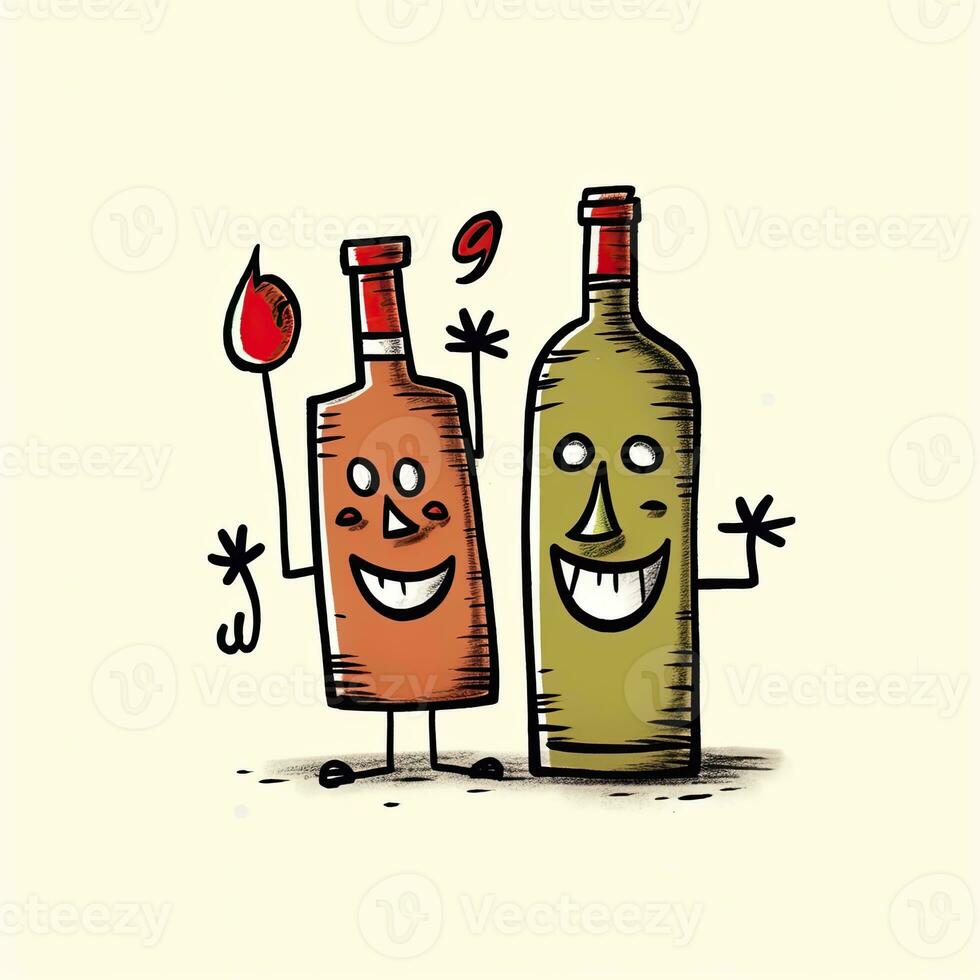 wine bottles sketch caricature stroke doodle illustration vector hand drawn mascot clipart photo