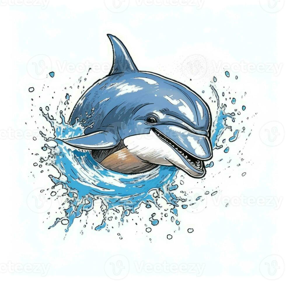 dolphin sketch caricature stroke doodle illustration vector hand drawn crazy mascot clipart photo