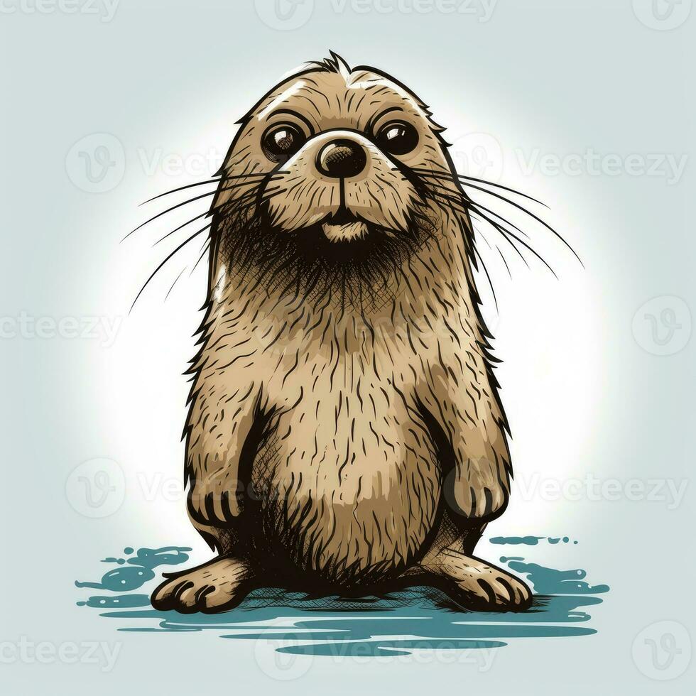 cute otter sketch caricature stroke doodle illustration vector hand drawn mascot clipart photo