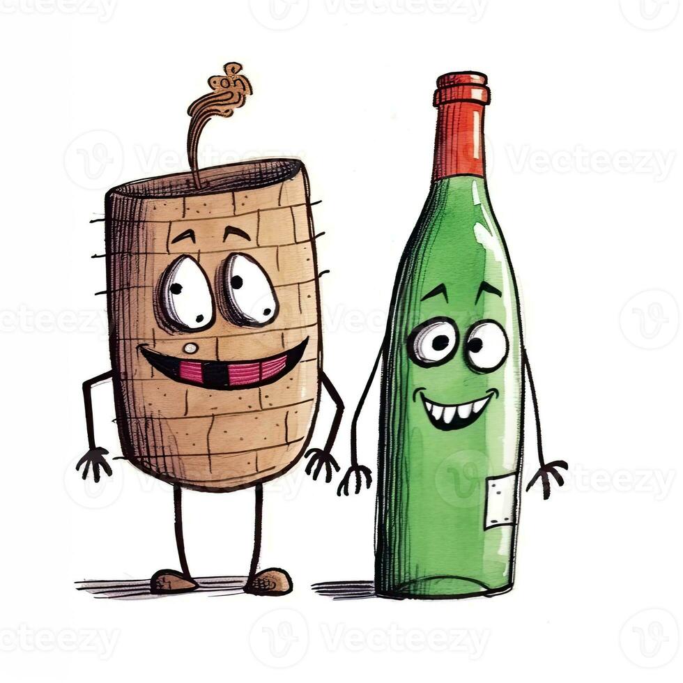 wine bottles sketch caricature stroke doodle illustration vector hand drawn mascot clipart photo