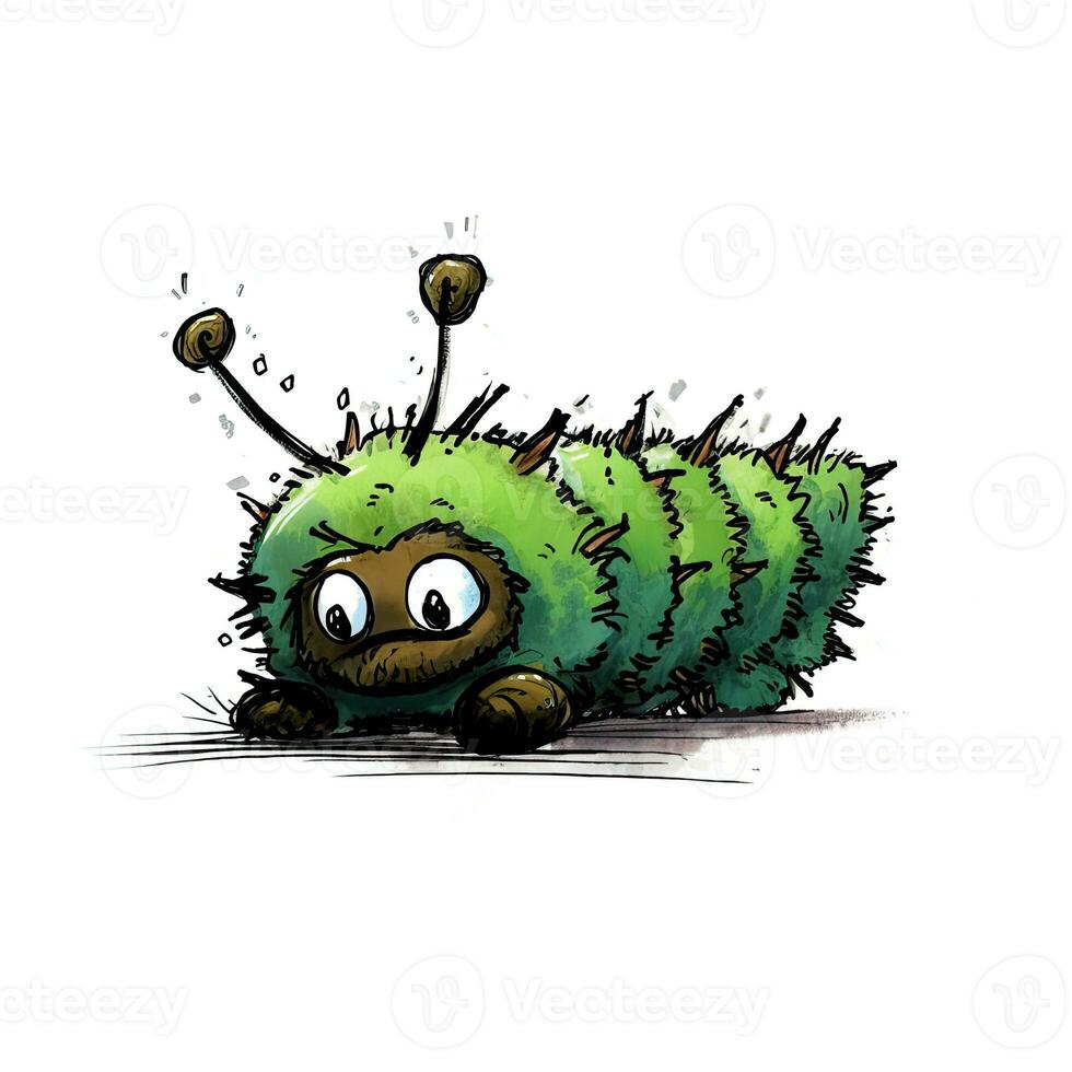 crazy caterpillar sketch caricature stroke doodle illustration vector hand drawn mascot clipart photo