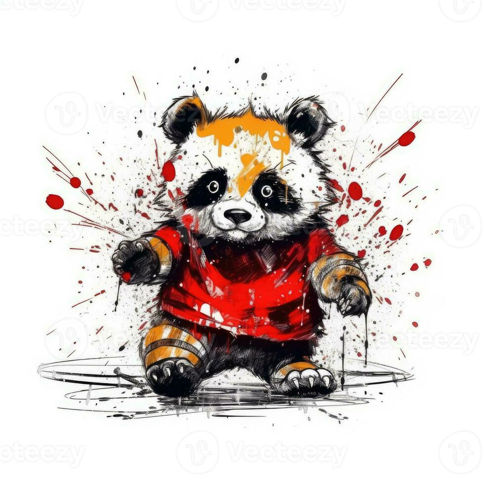 crazy panda sketch caricature stroke doodle illustration vector hand drawn mascot clipart photo