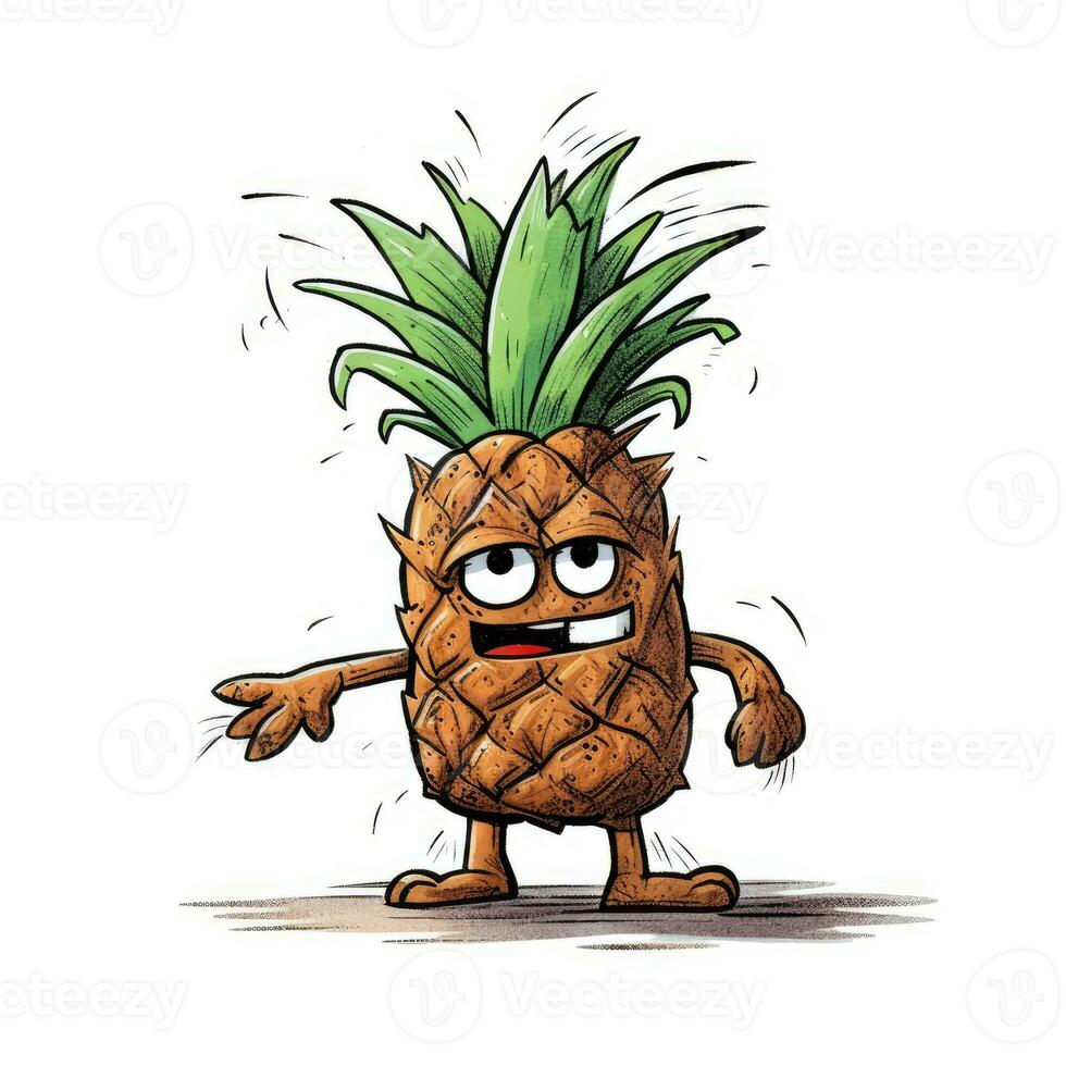 crazy pineapple sketch caricature stroke doodle illustration vector hand drawn mascot clipart photo