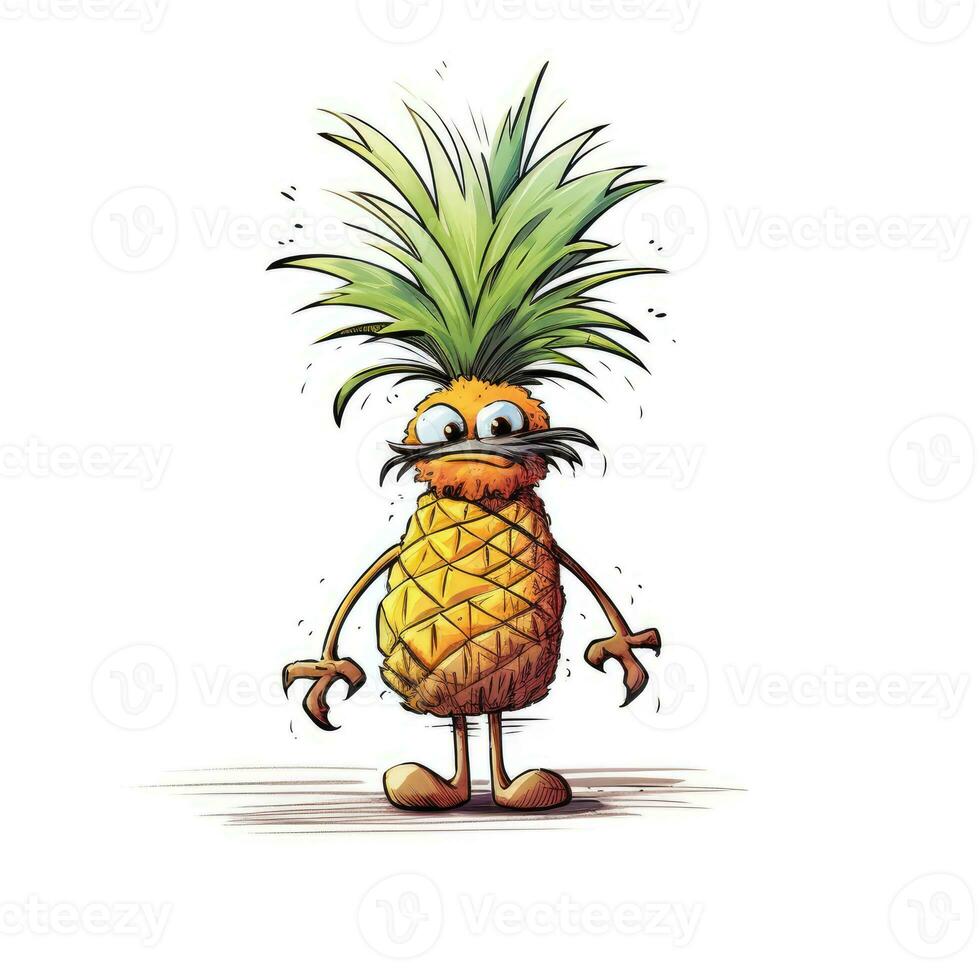 crazy pineapple sketch caricature stroke doodle illustration vector hand drawn mascot clipart photo