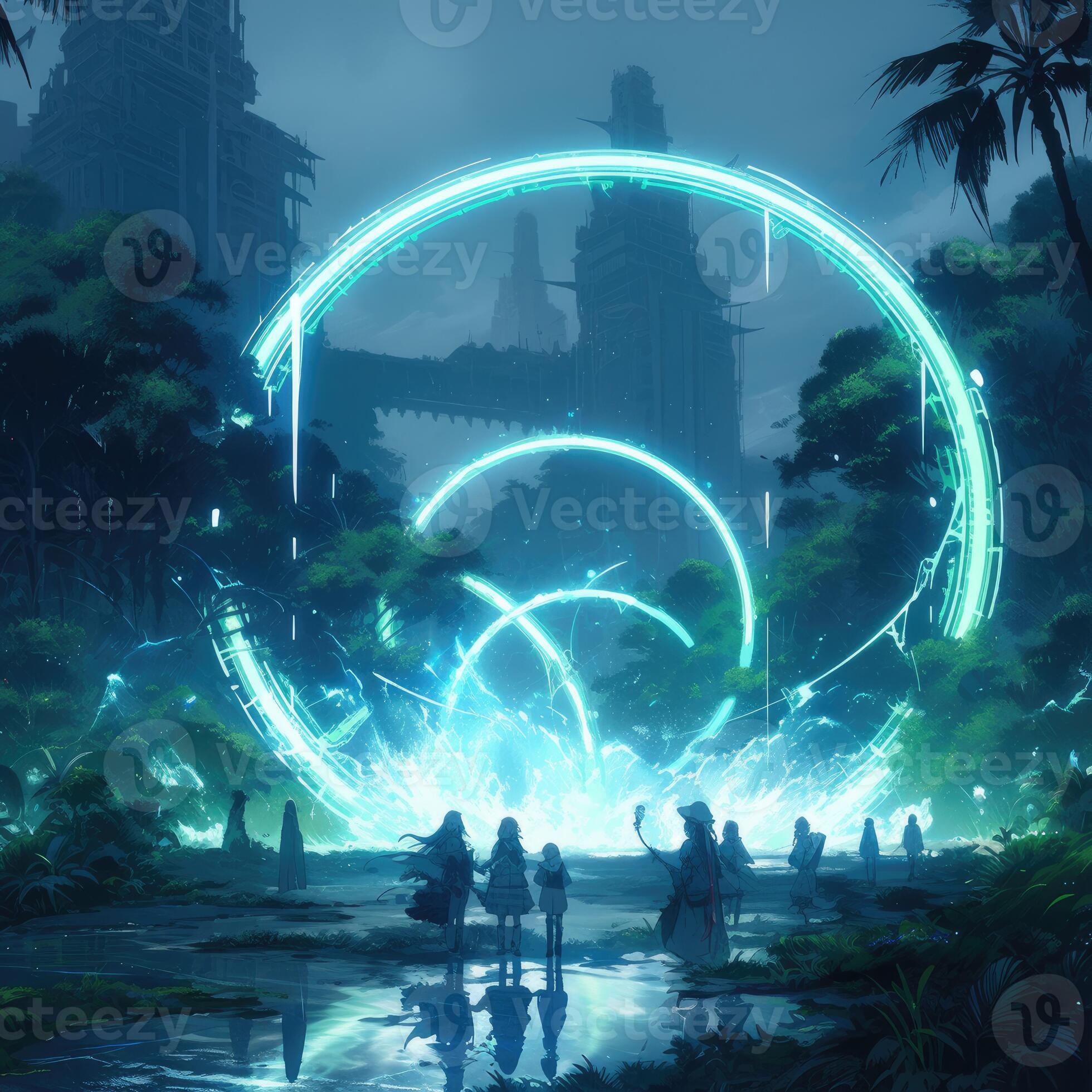 portal gate landscape anime futuristic illustration mystical fantasy art glowing digital 30036095 Stock Photo at Vecteezy