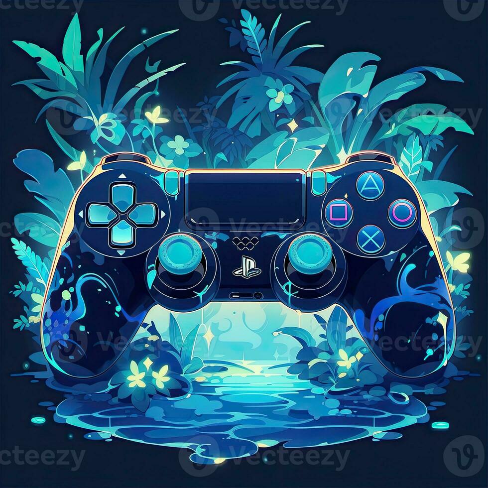 console dualshock gamepad anime futuristic illustration mystical fantasy art glowing digital photo