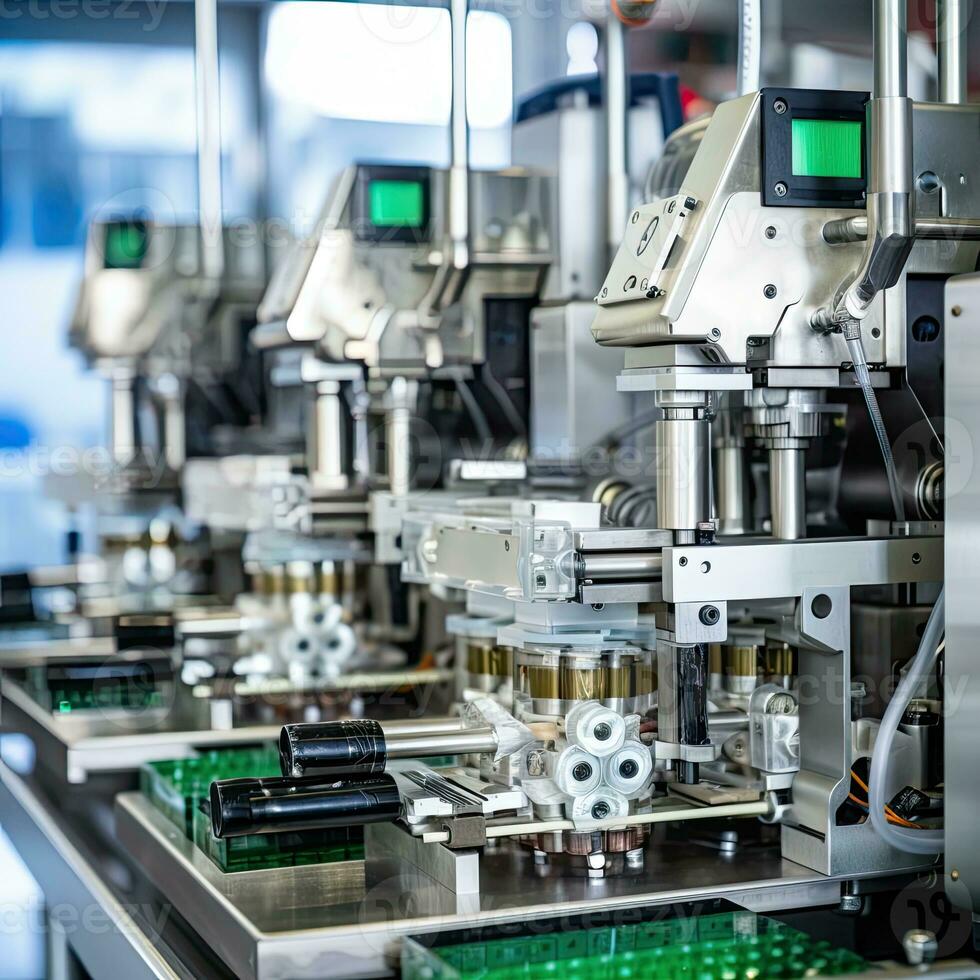 medicine pills jar flask production Factory workspace machine robot mechanic conveyor photo