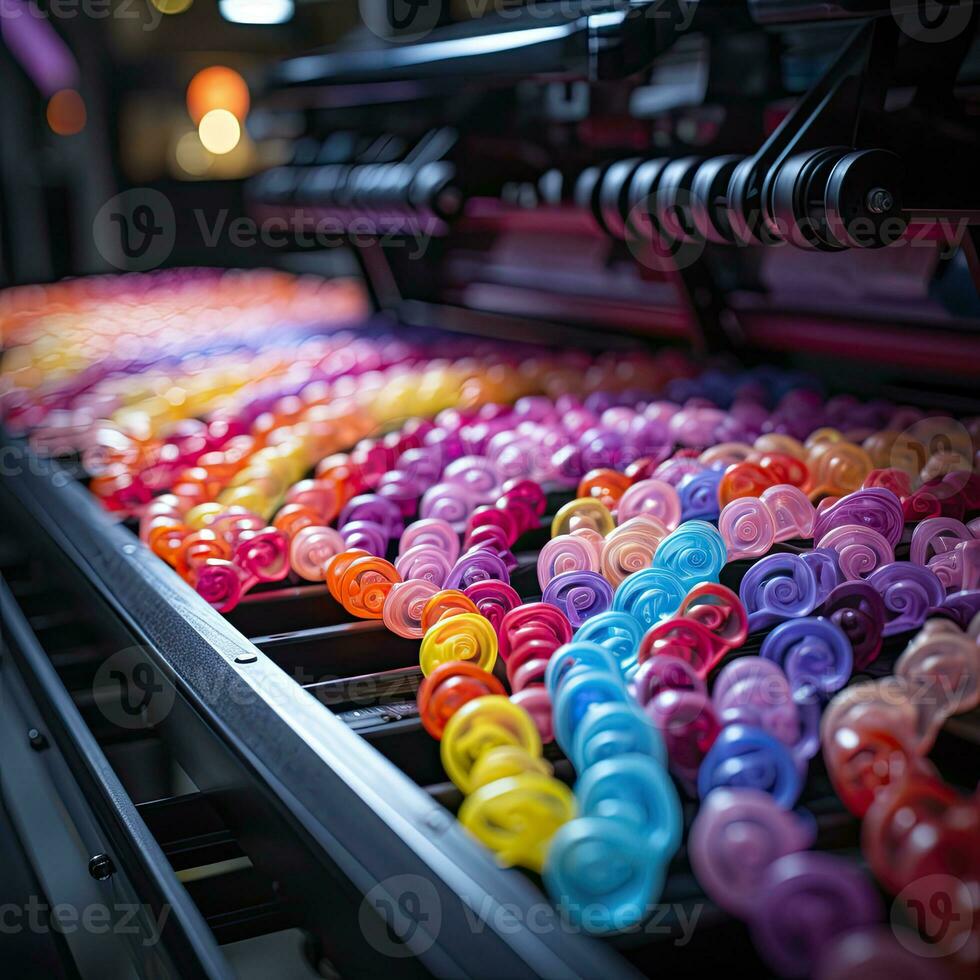 candies sweets Factory workspace machine robot production mechanic conveyor photo close