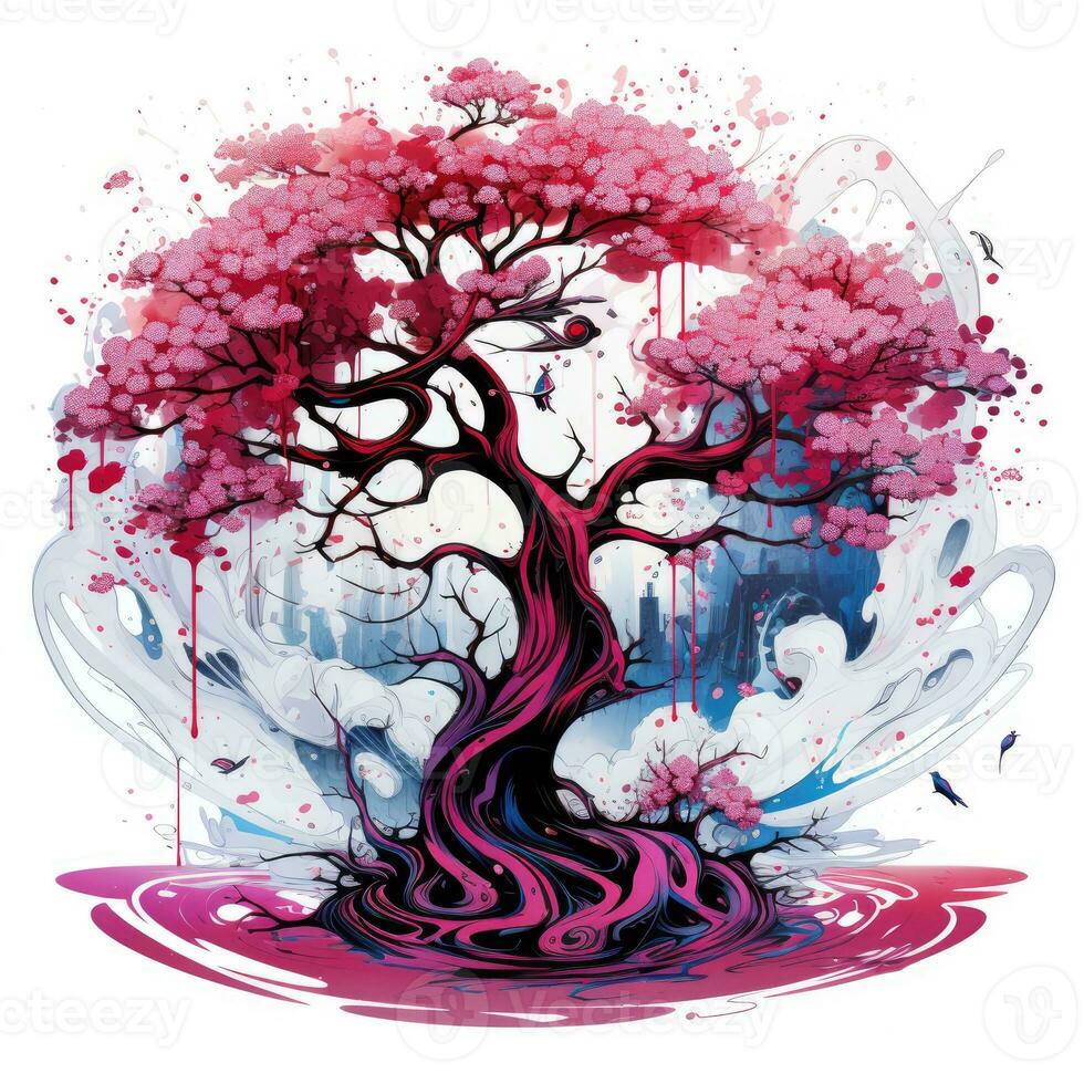 sakura árbol Cereza juguetón ilustración bosquejo collage expresivo obra de arte clipart pintura foto