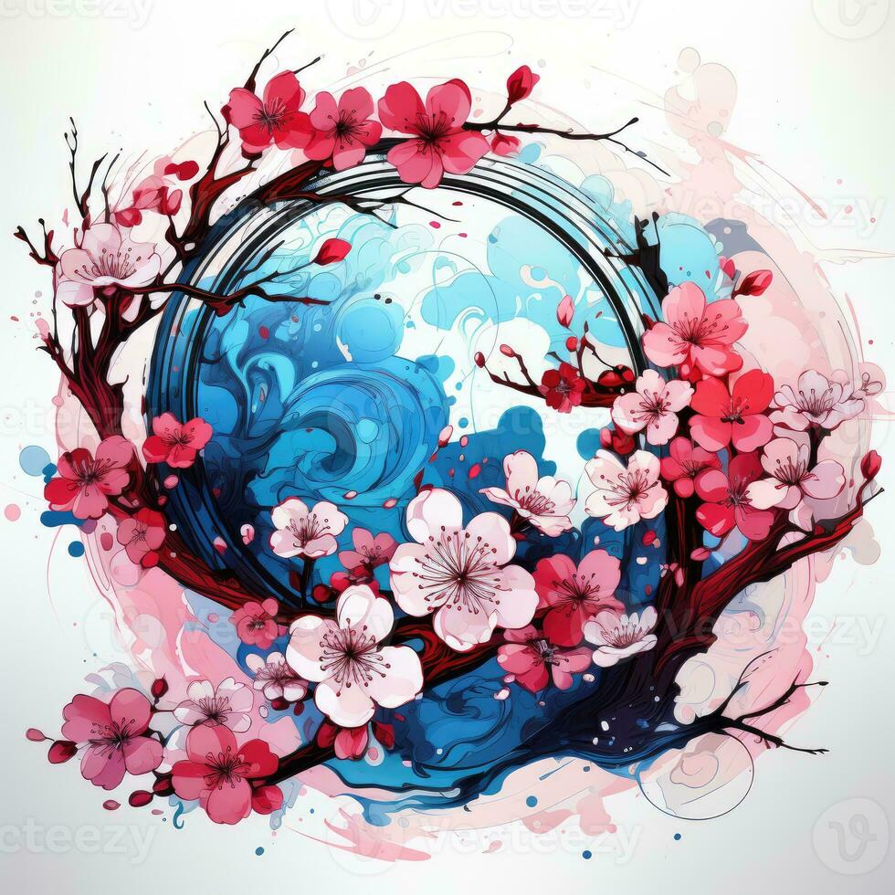 Sakura tree cherry playful illustration sketch collage expressive artwork clipart painting photo