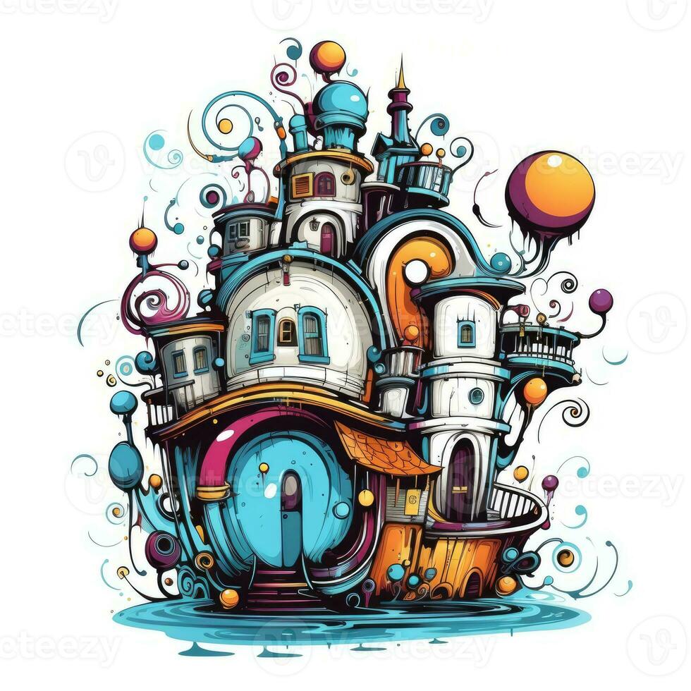 house building castle villa playful illustration sketch collage expressive artwork clipart painting photo