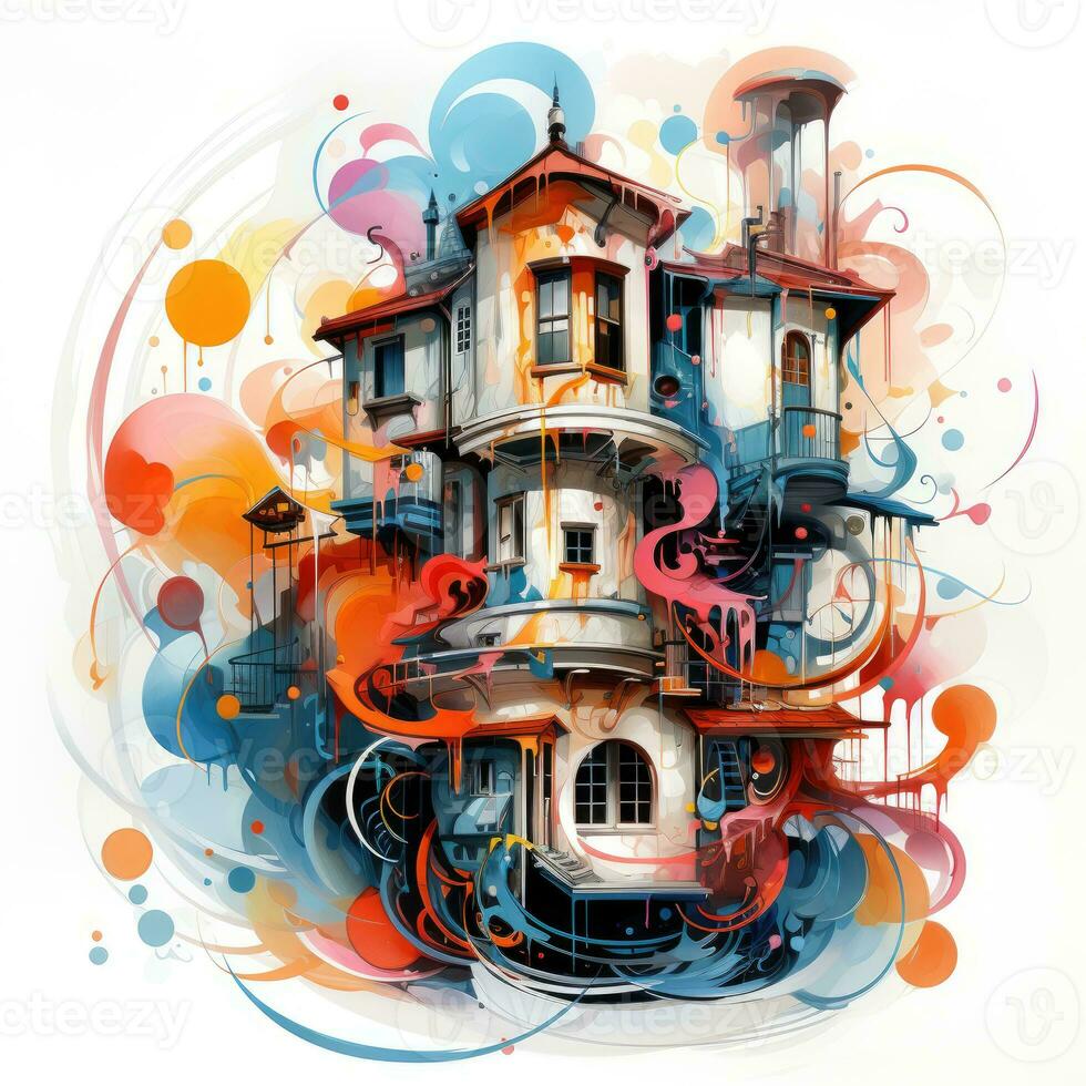 house building castle villa playful illustration sketch collage expressive artwork clipart painting photo