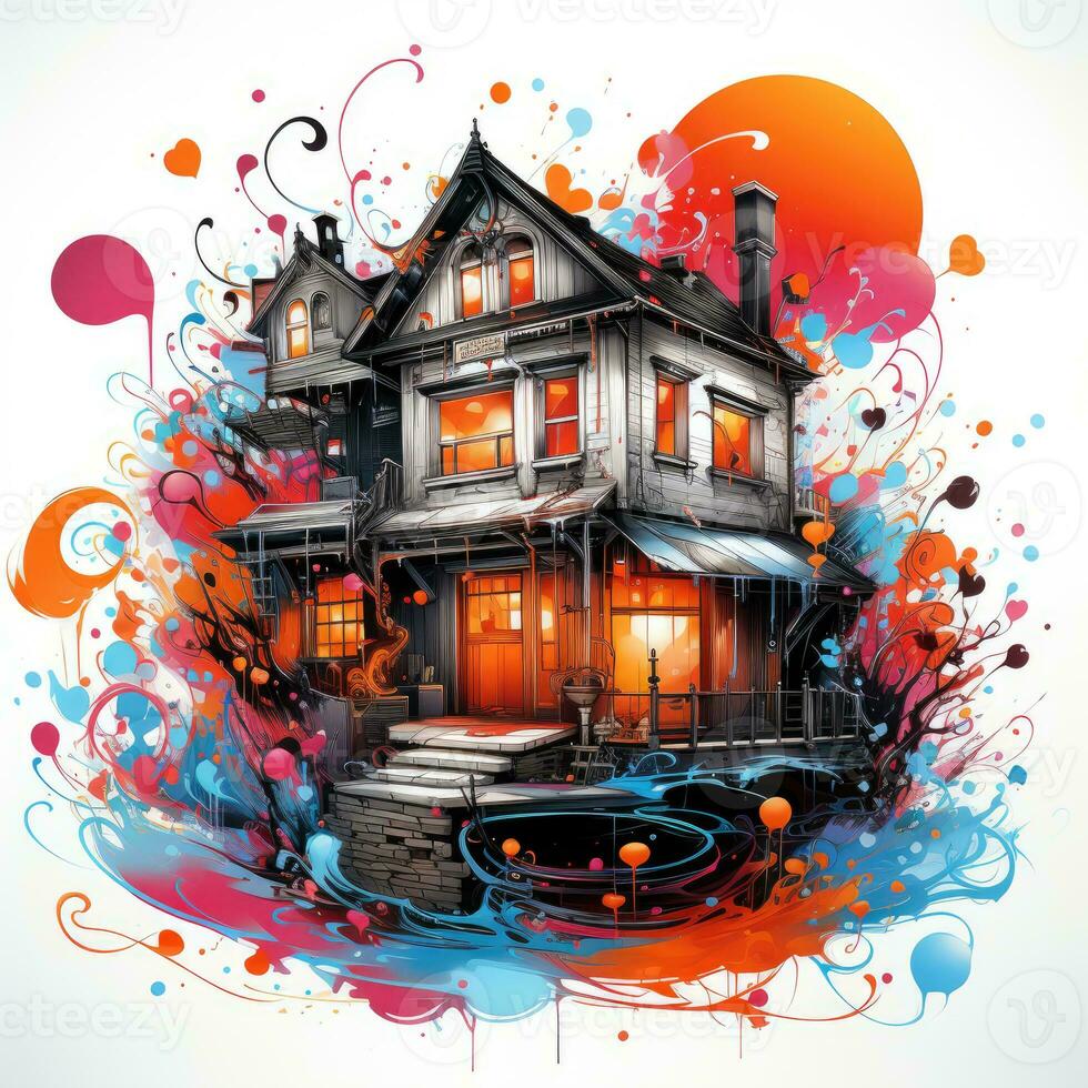 casa edificio castillo villa juguetón ilustración bosquejo collage expresivo obra de arte clipart pintura foto