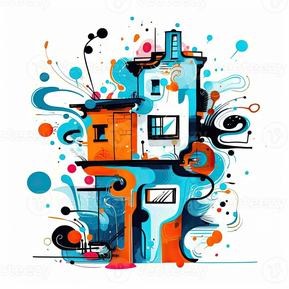 house building castle villa playful illustration sketch collage expressive artwork clipart painting photo