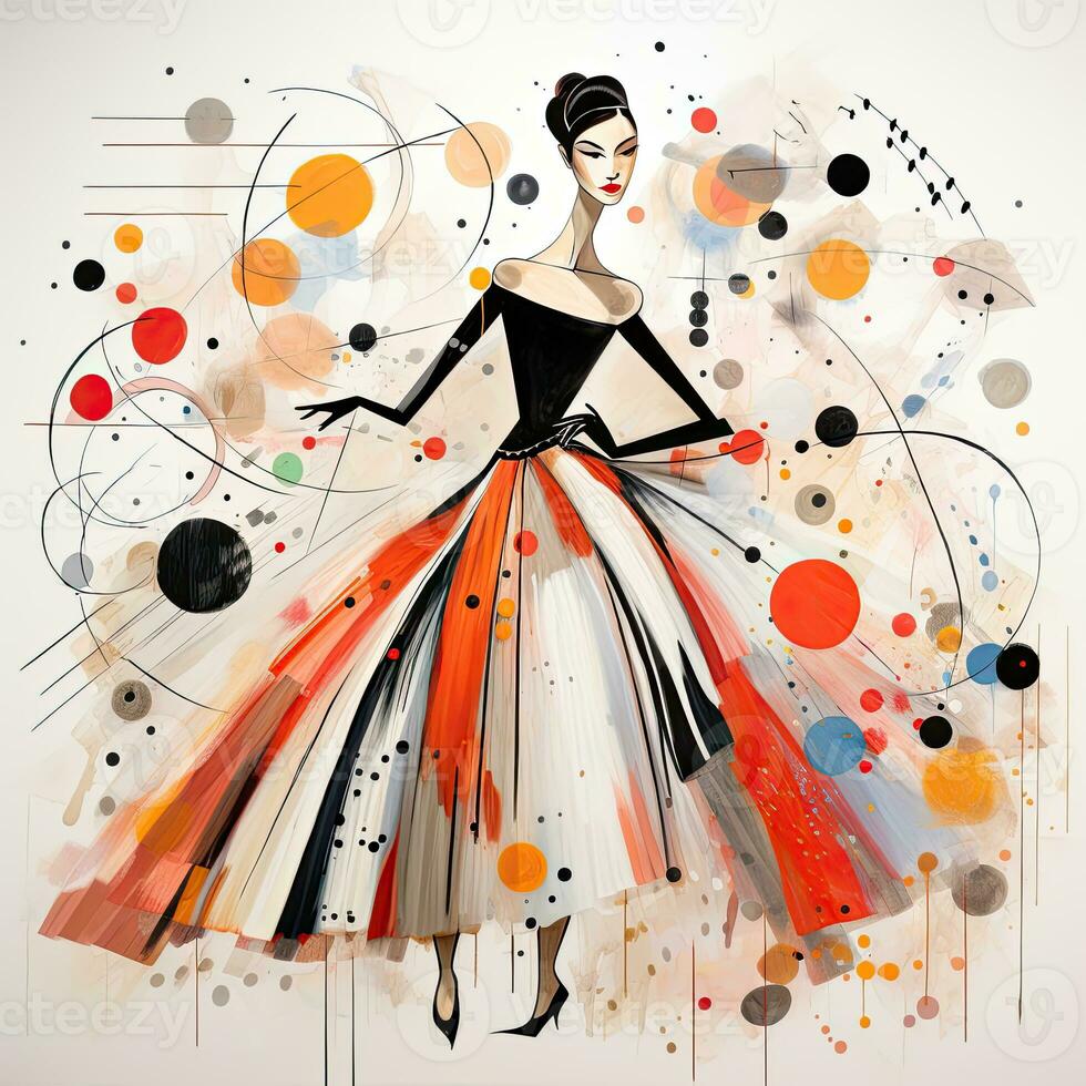 woman beautiful dress abstract caricature surreal playful painting illustration tattoo geometry photo