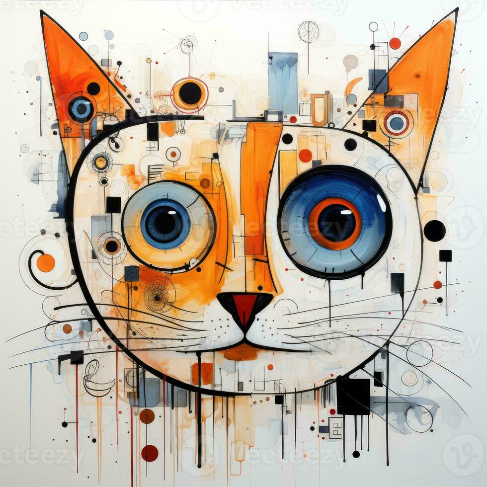 cat kitty face abstract caricature surreal playful painting illustration tattoo geometry modern photo