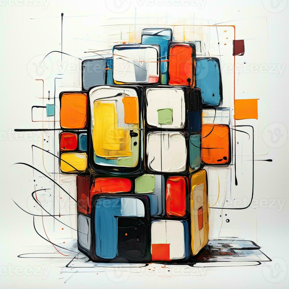 Rubik Cube abstract caricature surreal playful painting illustration tattoo geometry modern photo