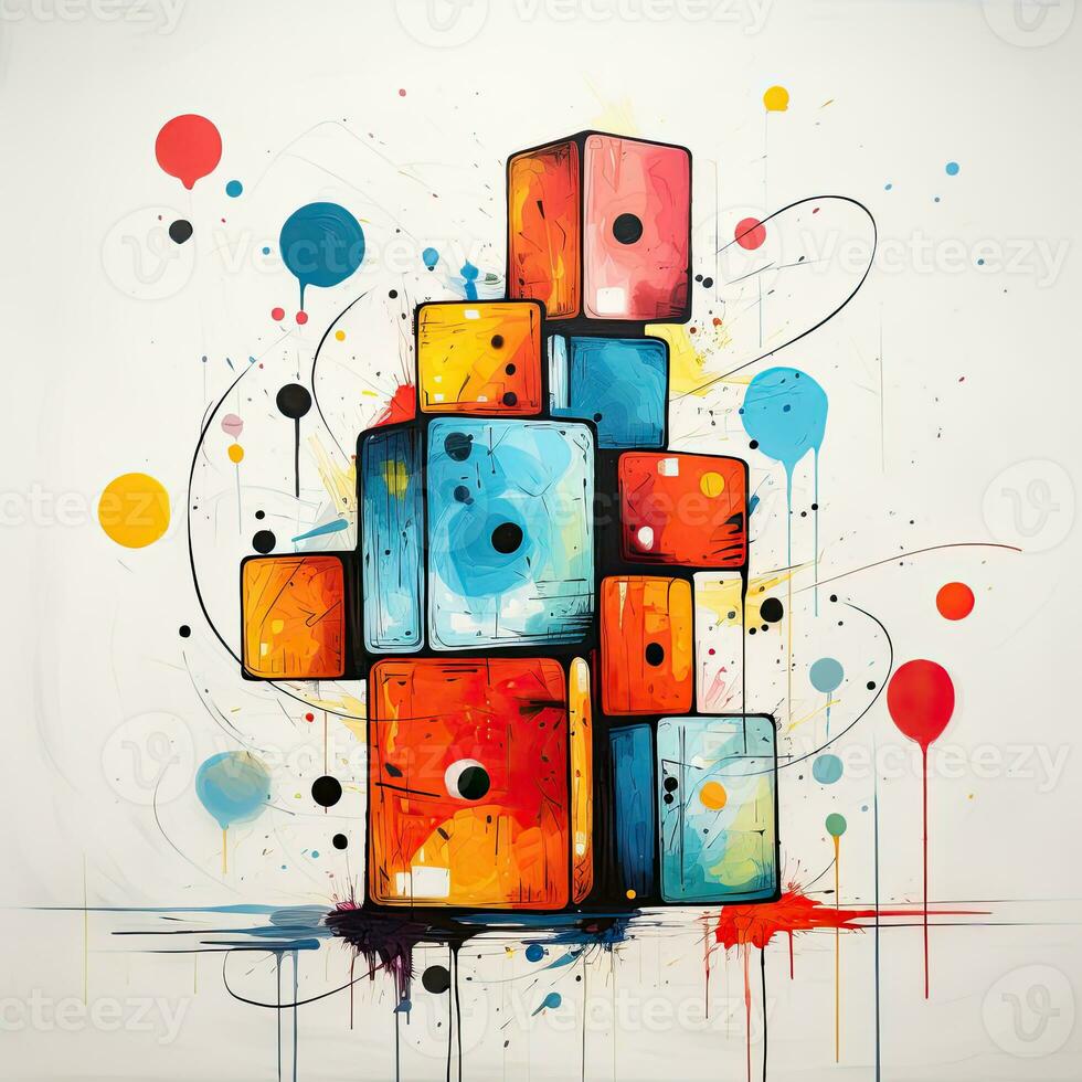 Rubik Cube abstract caricature surreal playful painting illustration tattoo geometry modern photo