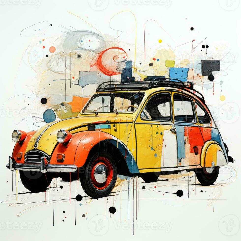 retro car abstract caricature surreal playful painting illustration tattoo geometry painting modern photo