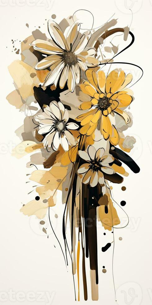 flowers bouquet Abstract modern art painting collage canvas expression illustration artwork photo