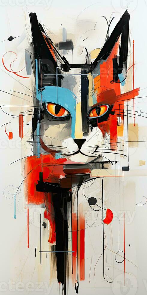 cat portrait silhouette Abstract modern art painting collage canvas expression illustration artwork photo