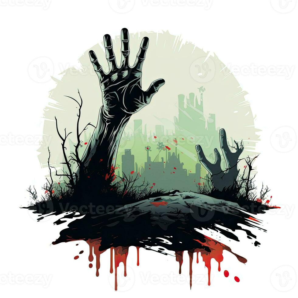 zombie hand rising Halloween illustration monster creepy horror isolated vector clipart cute photo