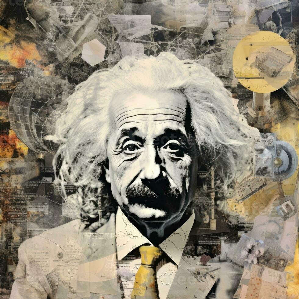 Einstein face Abstract collage scrapbook yellow retro vintage surrealistic illustration photo