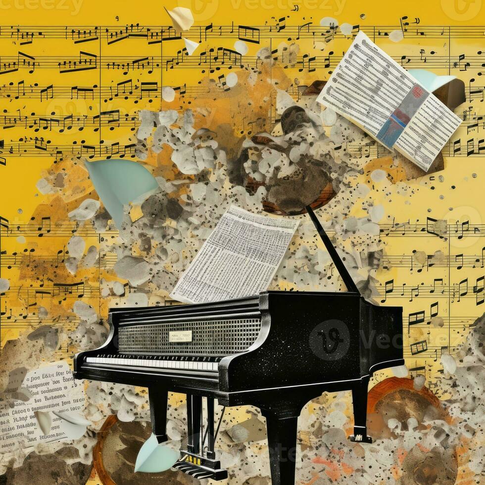 grand piano Abstract collage scrapbook yellow retro vintage surrealistic illustration photo