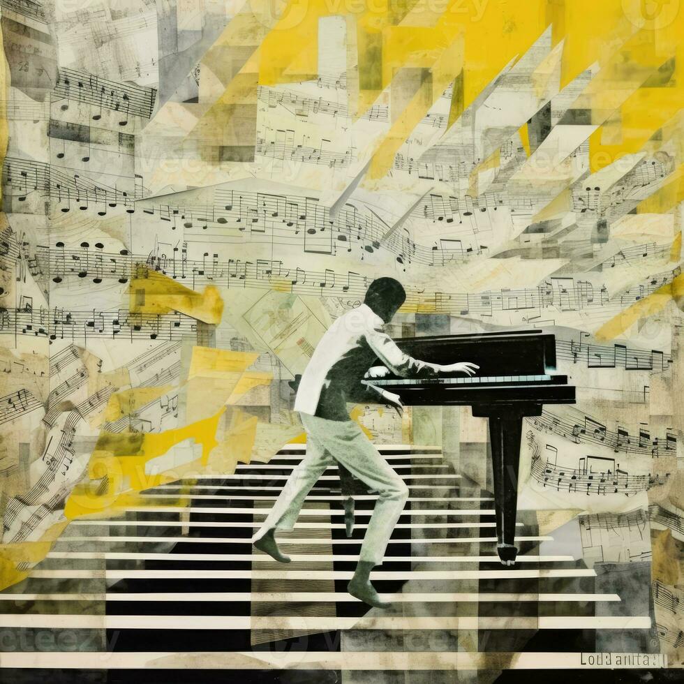 grand piano Abstract collage scrapbook yellow retro vintage surrealistic illustration photo