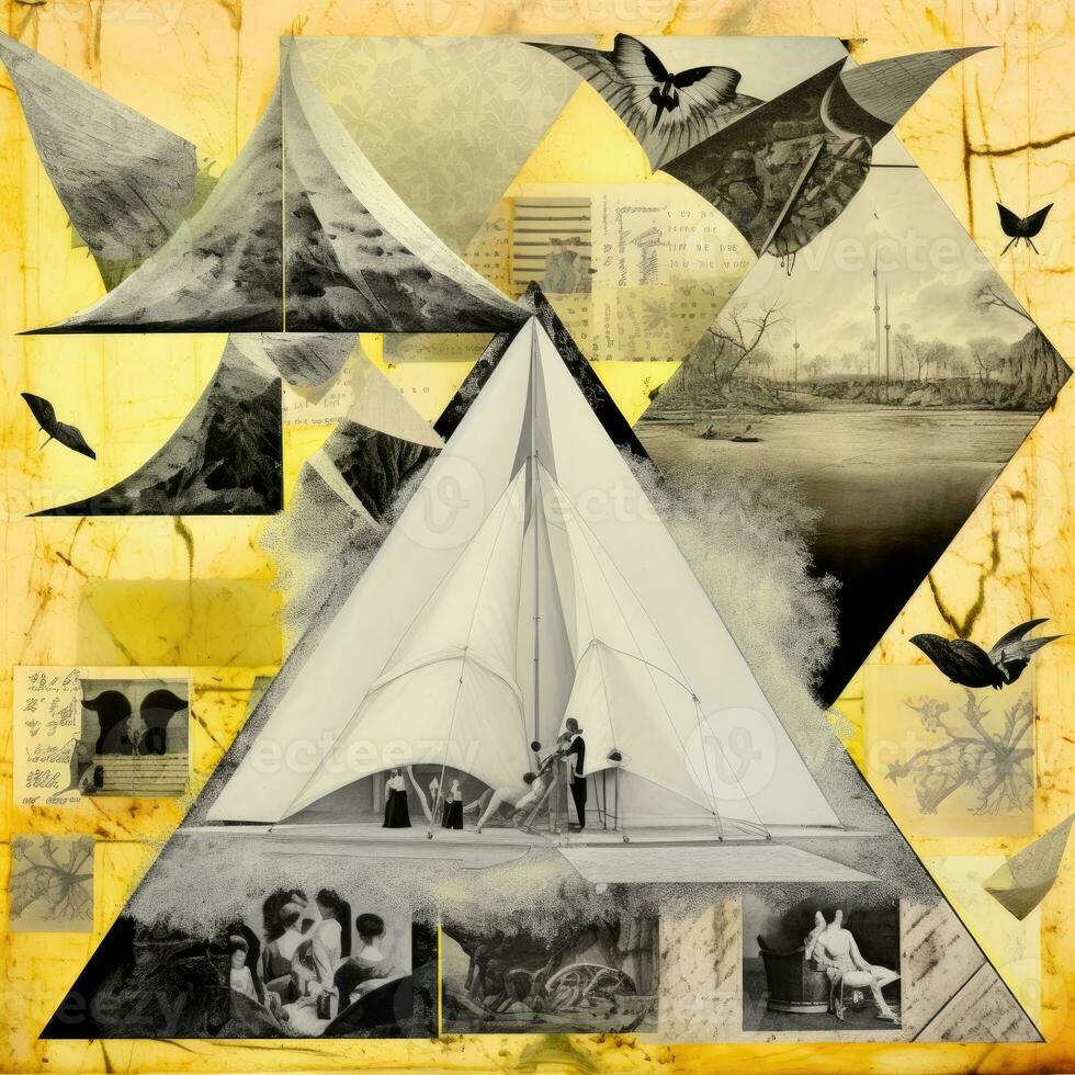 pyramid moon cat Abstract collage scrapbook yellow retro vintage surrealistic illustration photo