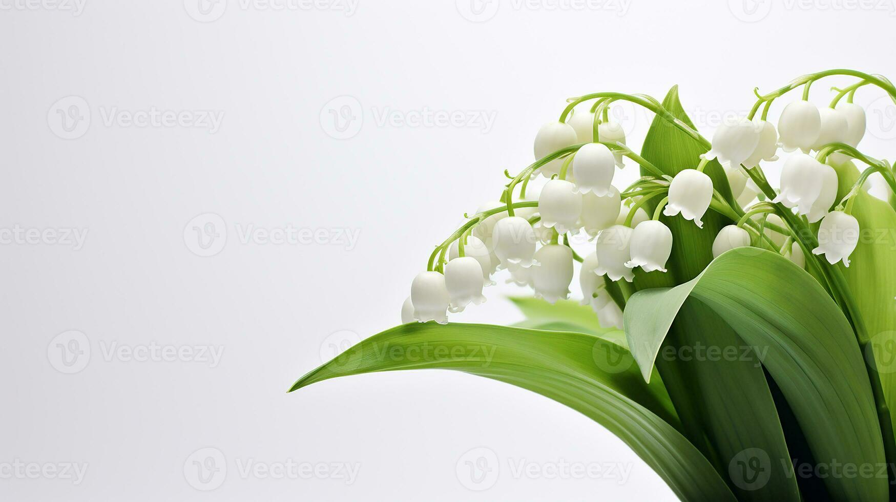 Photo of beautiful Lily of the Valley flower isolated on white background. Generative AI