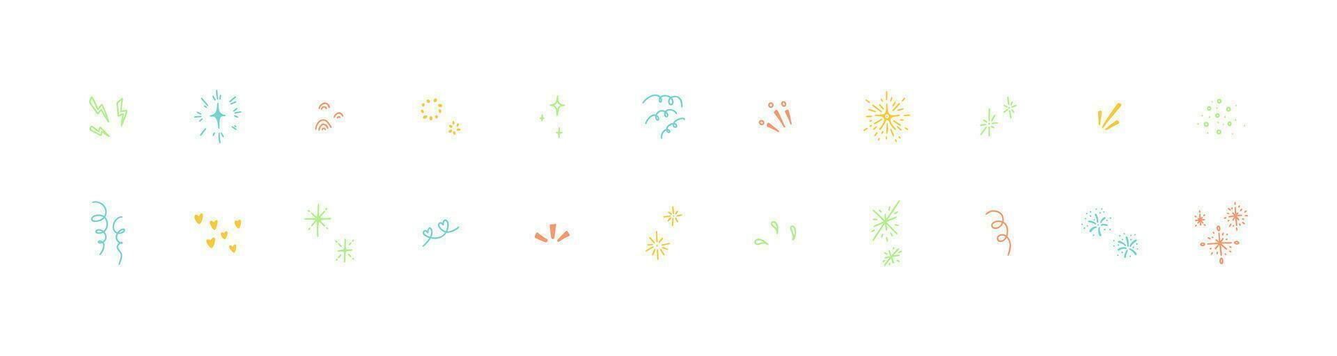 Set of line cute doodle elements. Manga motion expression effects. Starburst, firework, bling sketch freehand illustration vector