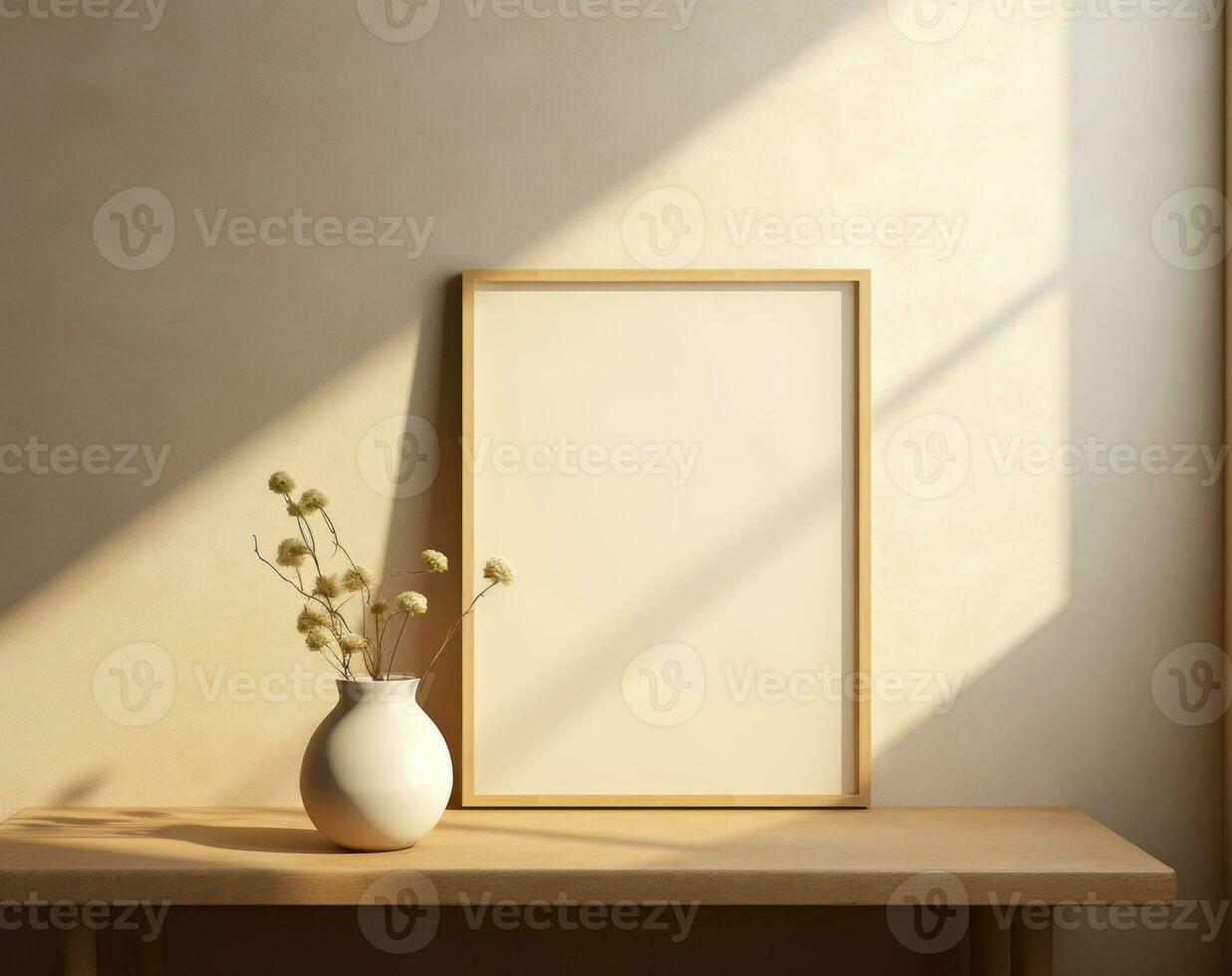 three dimensional mockup of a desk with plants and vase AI Generated photo