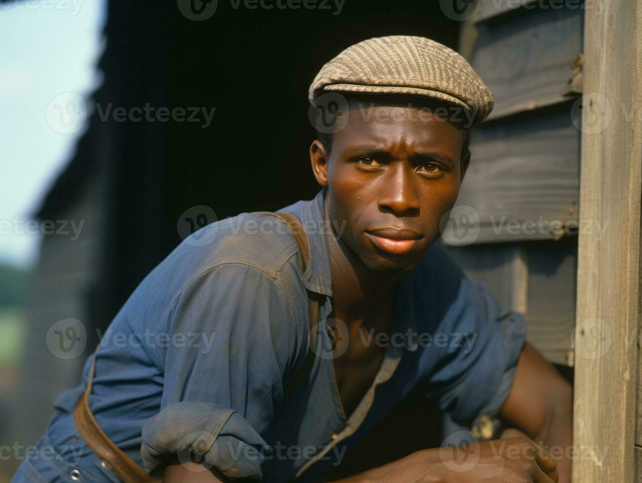 African american man from the early 1900s colored old photo AI Generative