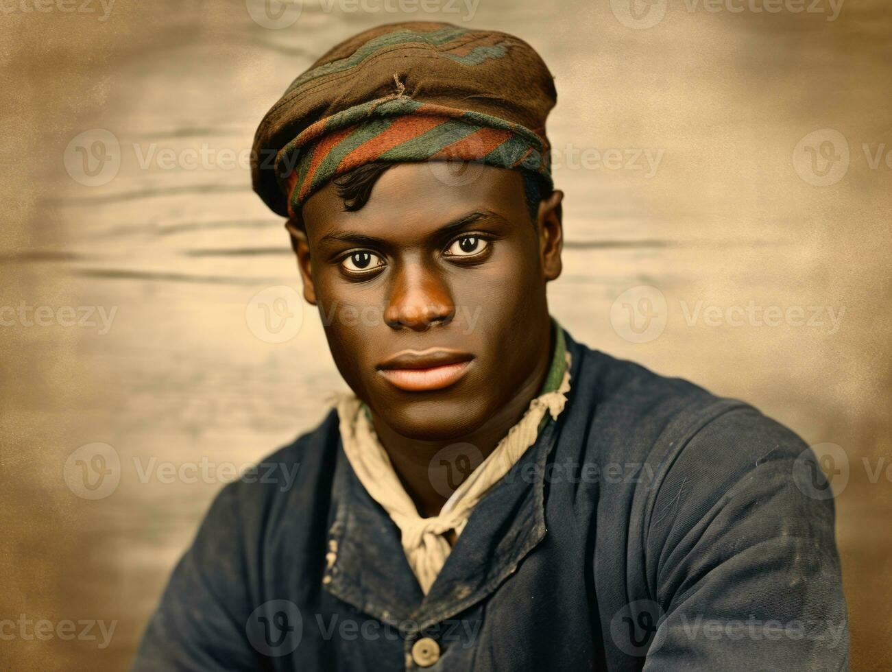 africano americano hombre desde el temprano 1900 de colores antiguo foto ai generativo