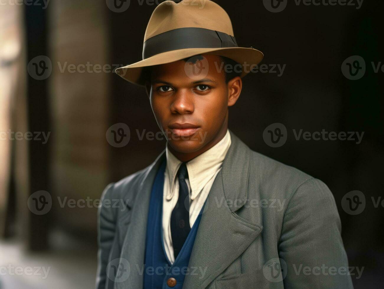 African american man from the early 1900s colored old photo AI Generative