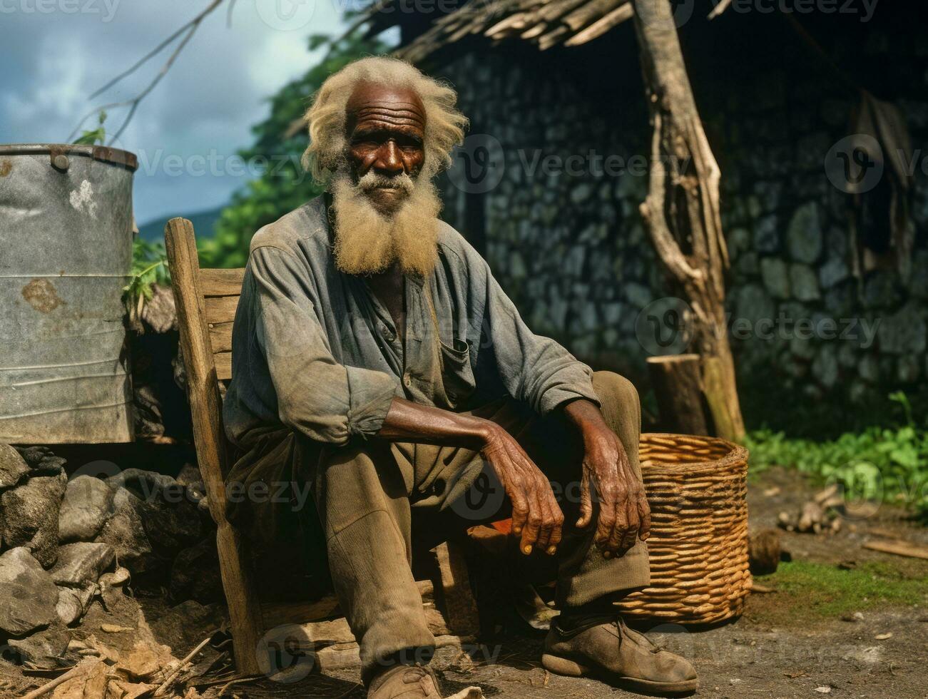 African american man from the early 1900s colored old photo AI Generative