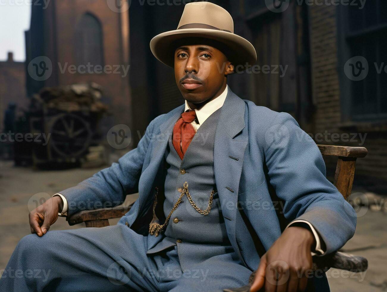 African american man from the early 1900s colored old photo AI Generative