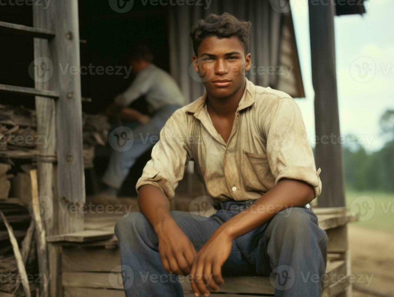 africano americano hombre desde el temprano 1900 de colores antiguo foto ai generativo