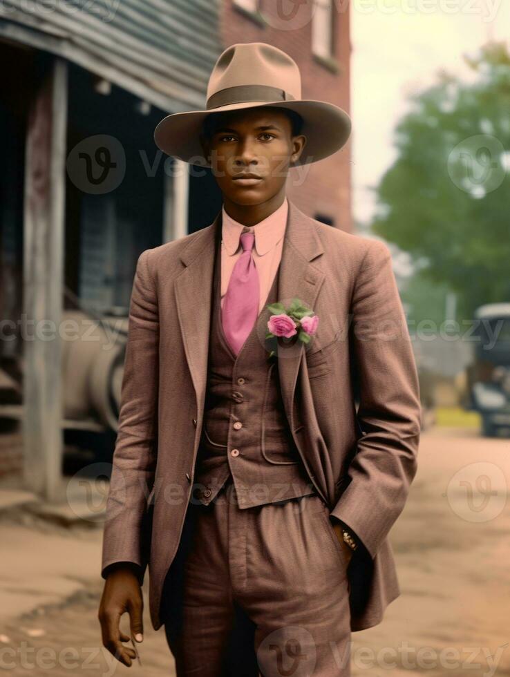 africano americano hombre desde el temprano 1900 de colores antiguo foto ai generativo