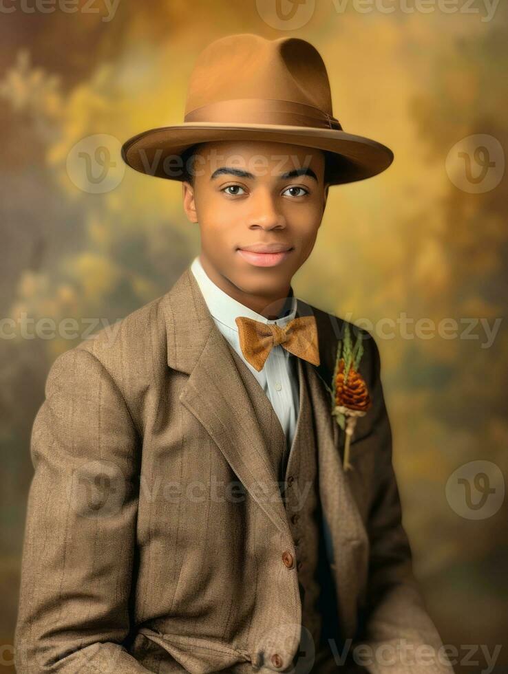 africano americano hombre desde el temprano 1900 de colores antiguo foto ai generativo