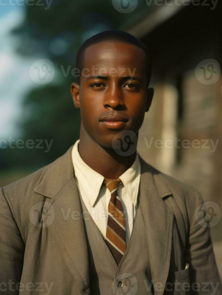 africano americano hombre desde el temprano 1900 de colores antiguo foto ai generativo