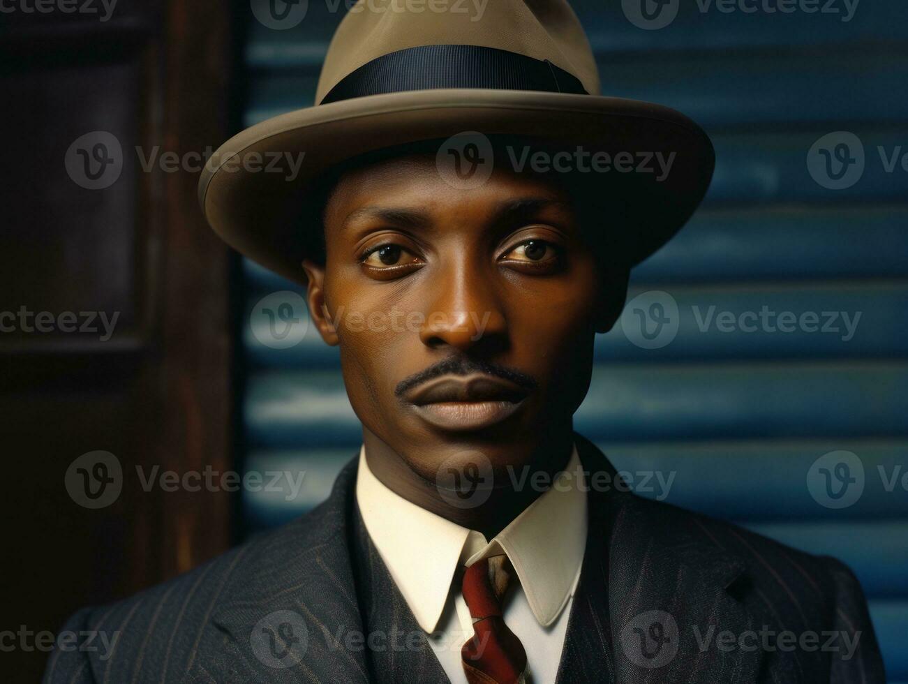 African american man from the early 1900s colored old photo AI Generative