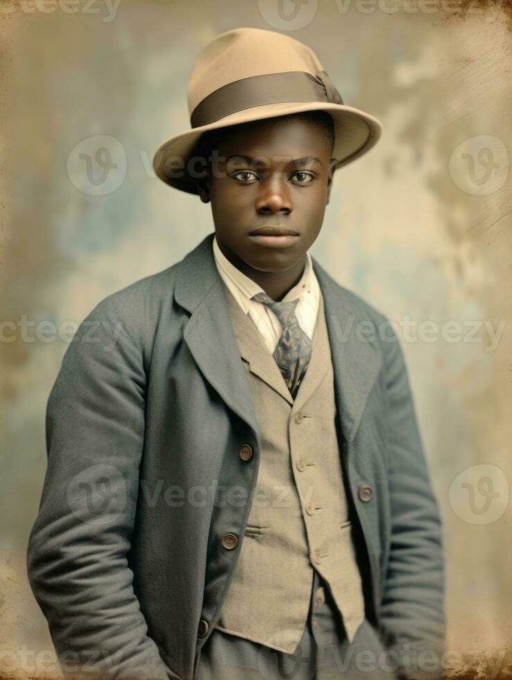 africano americano hombre desde el temprano 1900 de colores antiguo foto ai generativo